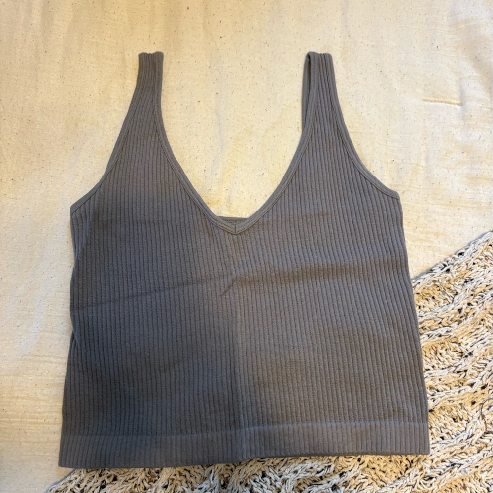 Gray Ribbed Women's Top